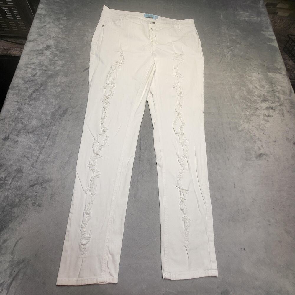 One 5 One Jeans Womens 14W White Skinny Slim Distressed Stretch 5-Pocket